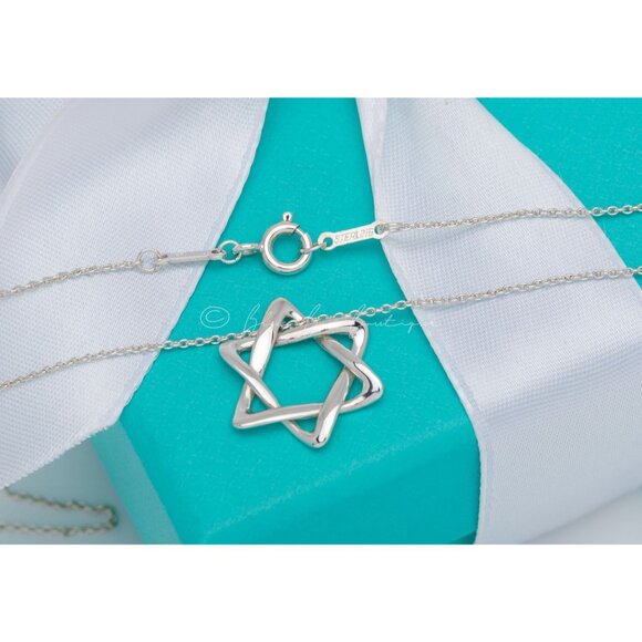 Tiffany & Co. "Star of David" Necklace Elsa Peretti Vintage Pendant Silver 18mm - Picture 3 of 7
